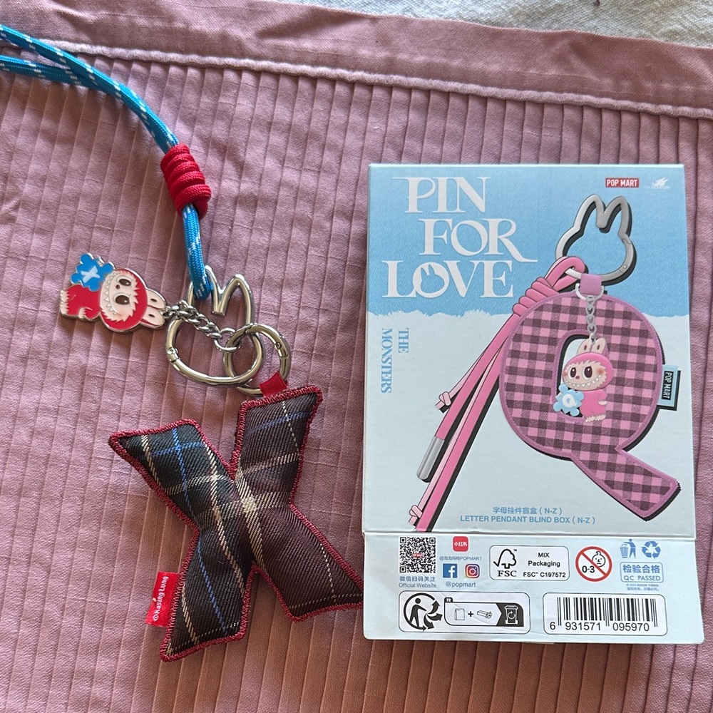 POPMART Labubu Pin for Love the monsters Plaid Letter “X” charm